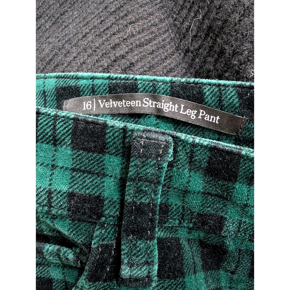 Talbots Green Buffalo Plaid Velveteen Straight Leg Pants Womens 16‎ festive - Picture 5 of 6